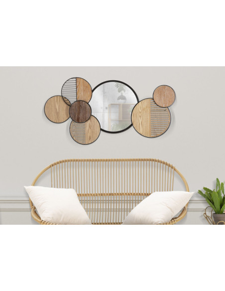 Miroir mural moderne XL Rond 123x63 en Bois de frêne Naturel Métal Noir Woody Mauro Ferretti - 2
