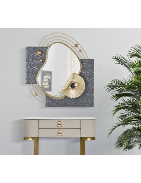 Miroir mural original Irrégulier 72x80 en Métal Doré Gris Art 