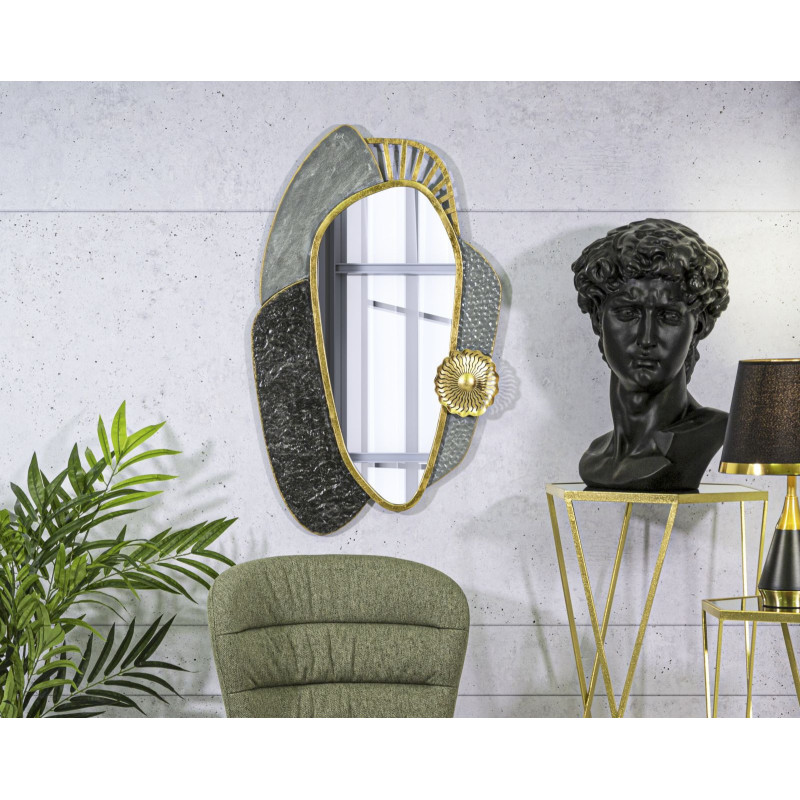 Miroir mural original Ovale 55x90 en Métal Doré Gris Noir Art 