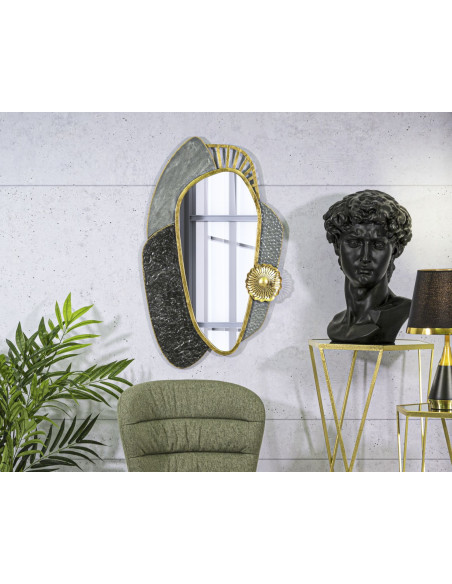 Miroir mural original Ovale 55x90 en Métal Doré Gris Noir Art 
