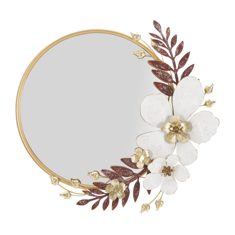 Miroir mural original Fleurs Rond 74x72 en Métal Blanc Doré Rouge Flot 