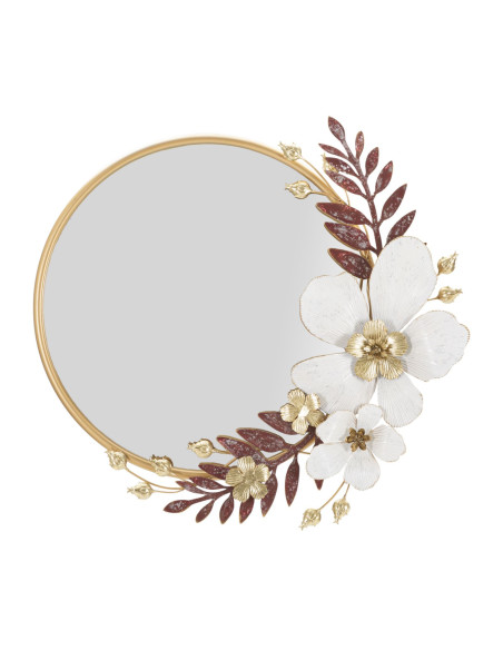 Miroir mural original Fleurs Rond 74x72 en Métal Blanc Doré Rouge Flot 