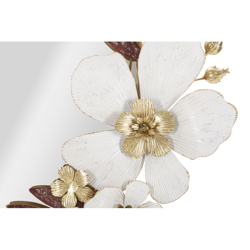 Miroir mural original Fleurs Rond 74x72 en Métal Blanc Doré Rouge Flot 