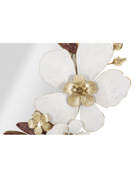 Miroir mural original Fleurs Rond 74x72 en Métal Blanc Doré Rouge Flot 