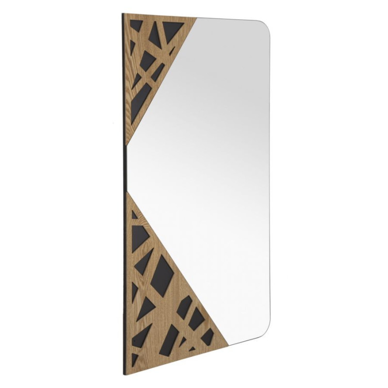 Miroir mural moderne Rectangulaire 50x90 en Bois de frêne Naturel Noir Angle 