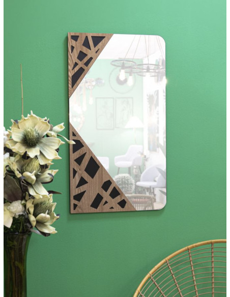 Miroir mural moderne Rectangulaire 50x90 en Bois de frêne Naturel Noir Angle 