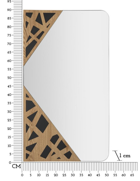 Miroir mural moderne Rectangulaire 50x90 en Bois de frêne Naturel Noir Angle 