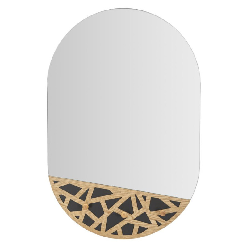 Miroir mural original Porte manteaux Ovale 60x90 en Bois de frêne Naturel Noir Carv 