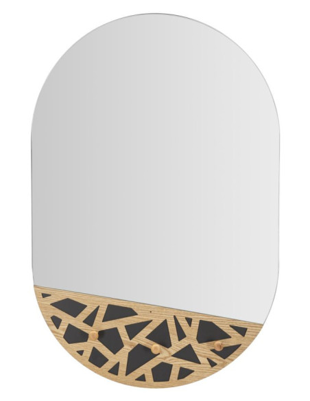 Miroir mural original Porte manteaux Ovale 60x90 en Bois de frêne Naturel Noir Carv 