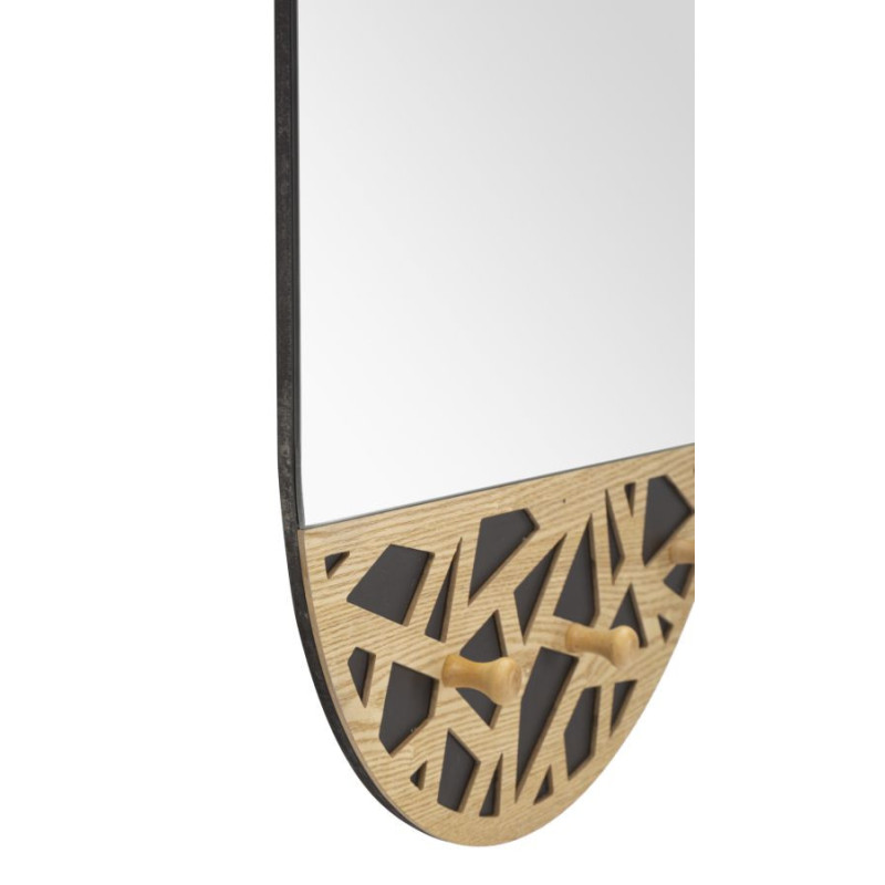 Miroir mural original Porte manteaux Ovale 60x90 en Bois de frêne Naturel Noir Carv 