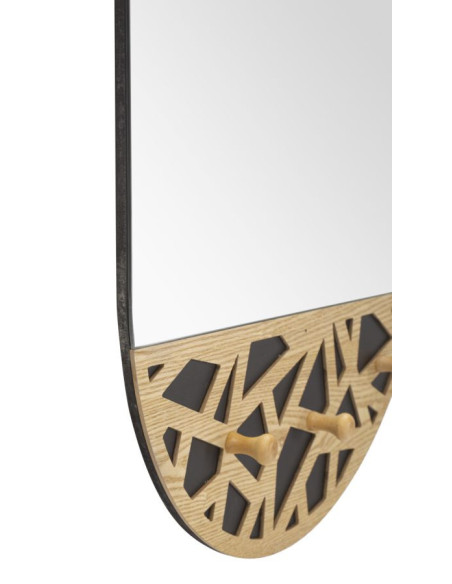 Miroir mural original Porte manteaux Ovale 60x90 en Bois de frêne Naturel Noir Carv 
