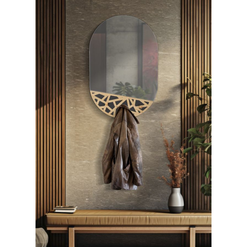 Miroir mural original Porte manteaux Ovale 60x90 en Bois de frêne Naturel Noir Carv 