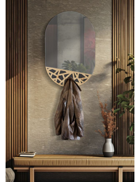 Miroir mural original Porte manteaux Ovale 60x90 en Bois de frêne Naturel Noir Carv 