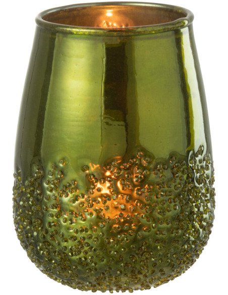 Photophore vert effet miroir en verre H12 cm - 2