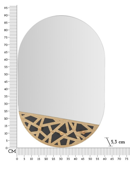 Miroir mural original Porte manteaux Ovale 60x90 en Bois de frêne Naturel Noir Carv 