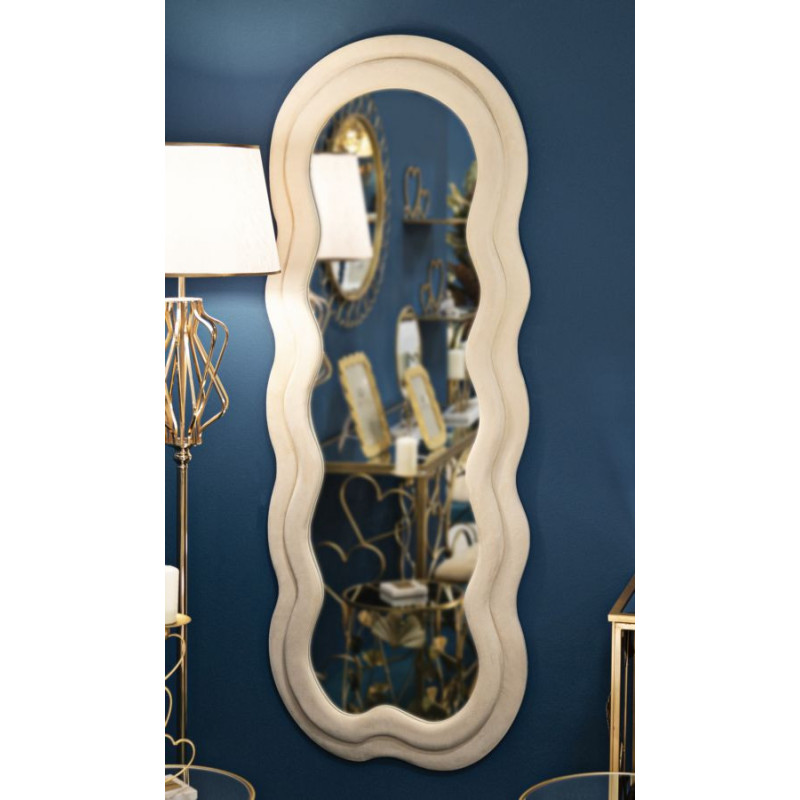 Miroir mural original Irrégulier 60x160 en Velours Blanc crème Bois Miki 