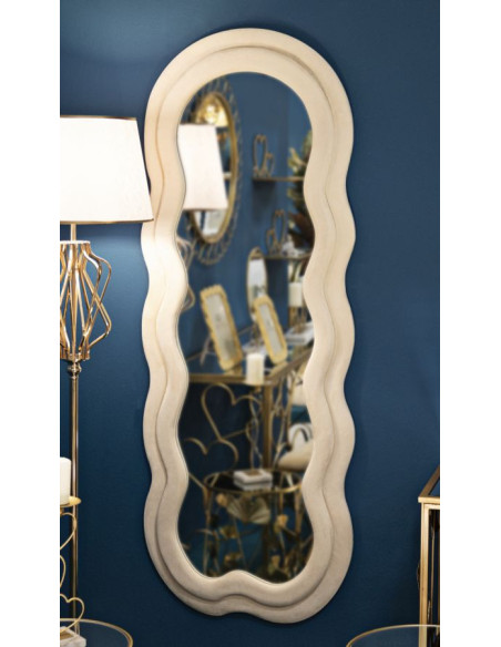 Miroir mural original Irrégulier 60x160 en Velours Blanc crème Bois Miki 