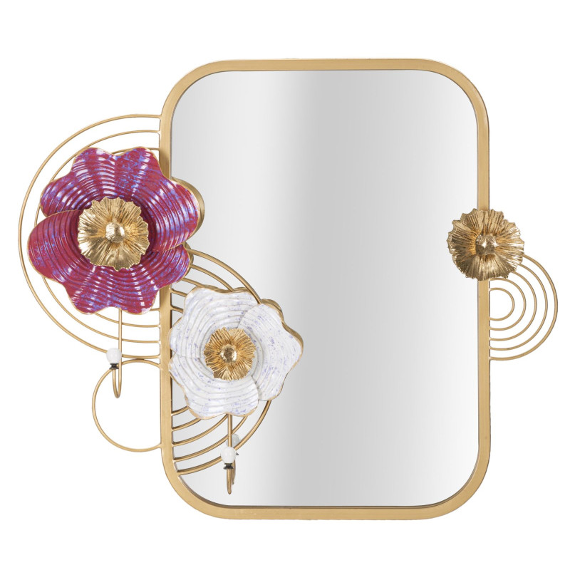 Miroir mural original Fleurs Rectangulaire 75x64 en Métal Doré Lovis 