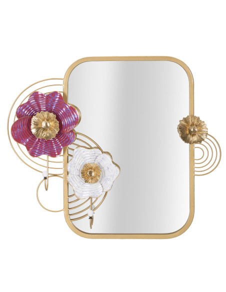 Miroir mural original Fleurs Rectangulaire 75x64 en Métal Doré Lovis 