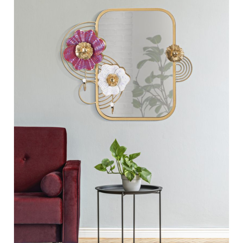 Miroir mural original Fleurs Rectangulaire 75x64 en Métal Doré Lovis 