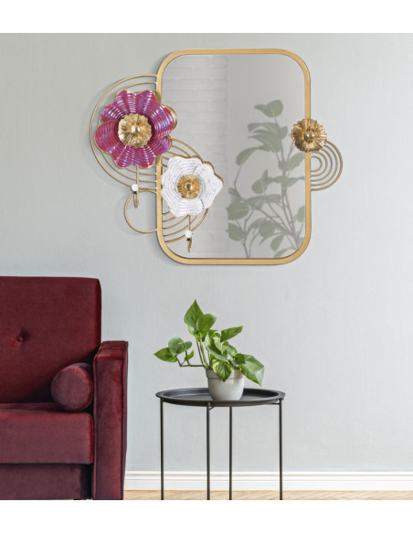 Miroir mural original Fleurs Rectangulaire 75x64 en Métal Doré Lovis 