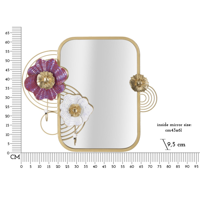 Miroir mural original Fleurs Rectangulaire 75x64 en Métal Doré Lovis 