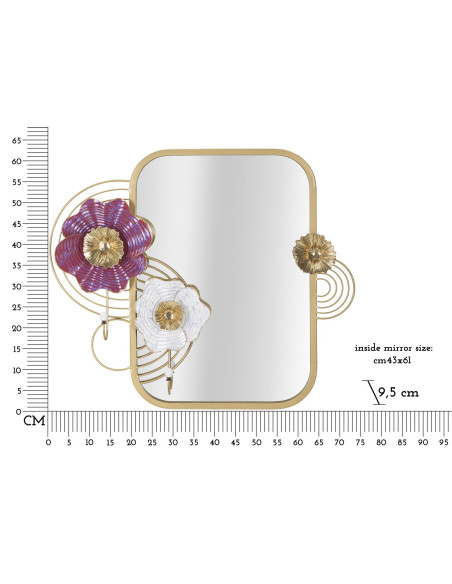 Miroir mural original Fleurs Rectangulaire 75x64 en Métal Doré Lovis 