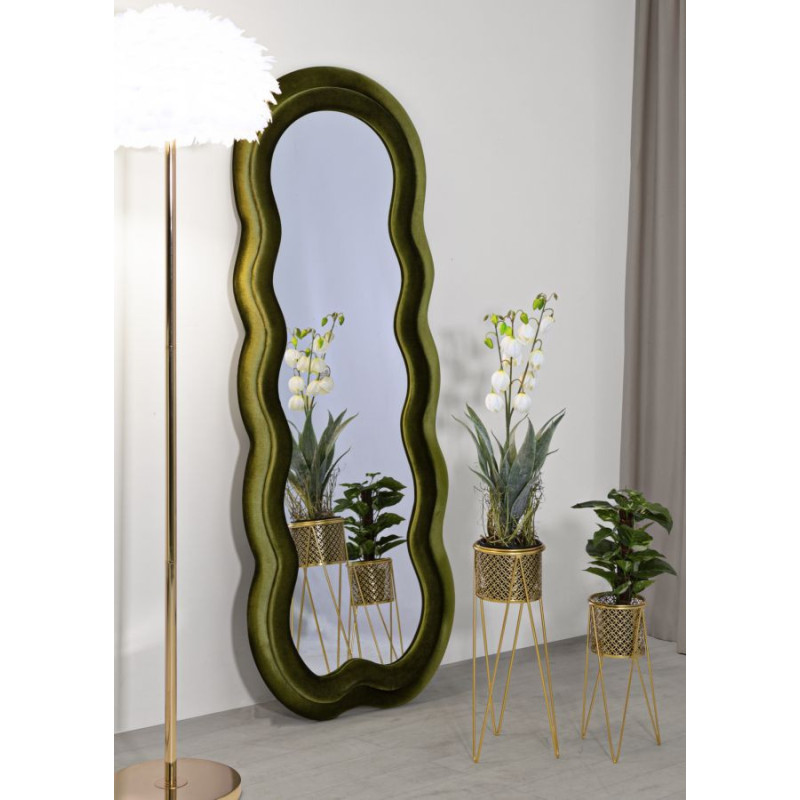 Miroir mural original Irrégulier 60x160 en Velours Vert Bois Miki 
