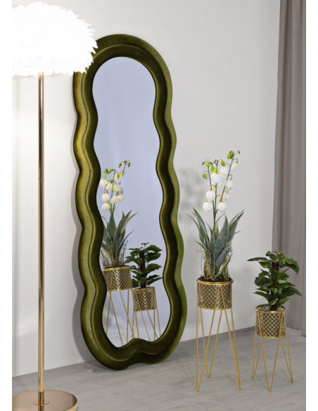 Miroir mural original Irrégulier 60x160 en Velours Vert Bois Miki 