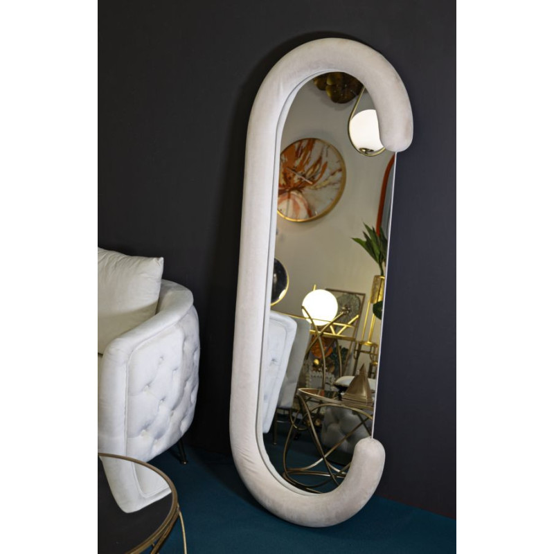 Miroir mural original Ovale 60x160 en Velours Blanc crème Bois Chantal 