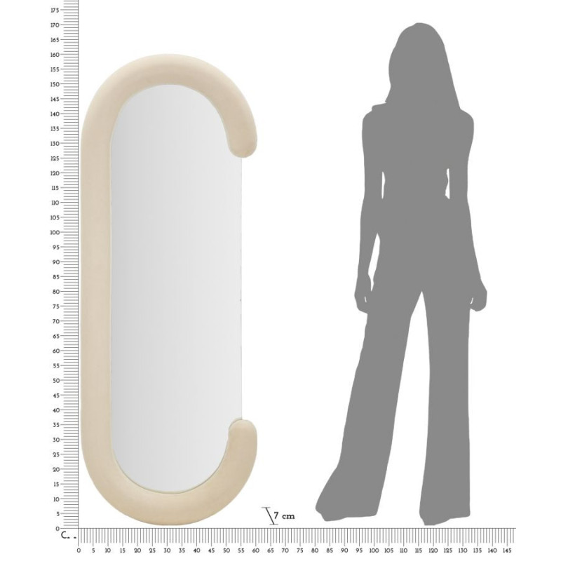 Miroir mural original Ovale 60x160 en Velours Blanc crème Bois Chantal 