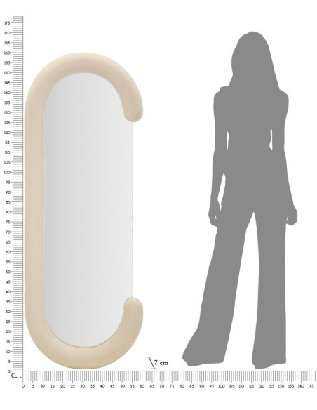 Miroir mural original Ovale 60x160 en Velours Blanc crème Bois Chantal 