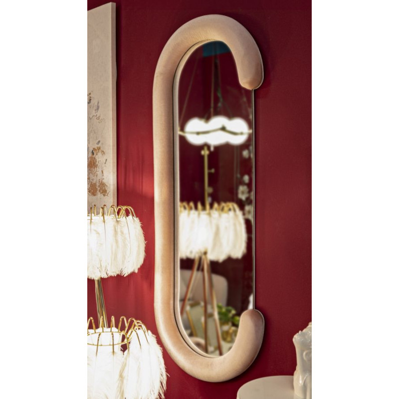 Miroir mural original Ovale 60x160 en Velours Rose Bois Chantal 