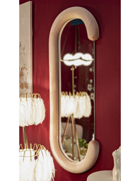Miroir mural original Ovale 60x160 en Velours Rose Bois Chantal 