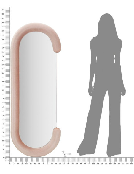 Miroir mural original Ovale 60x160 en Velours Rose Bois Chantal 