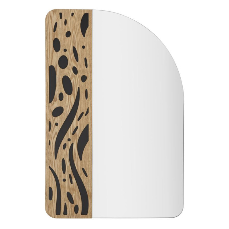 Miroir mural moderne Arrondi 60x90 en Bois de frêne Naturel Noir Terry 