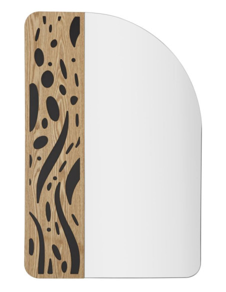 Miroir mural moderne Arrondi 60x90 en Bois de frêne Naturel Noir Terry 