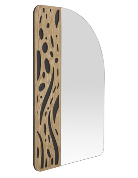 Miroir mural moderne Arrondi 60x90 en Bois de frêne Naturel Noir Terry 