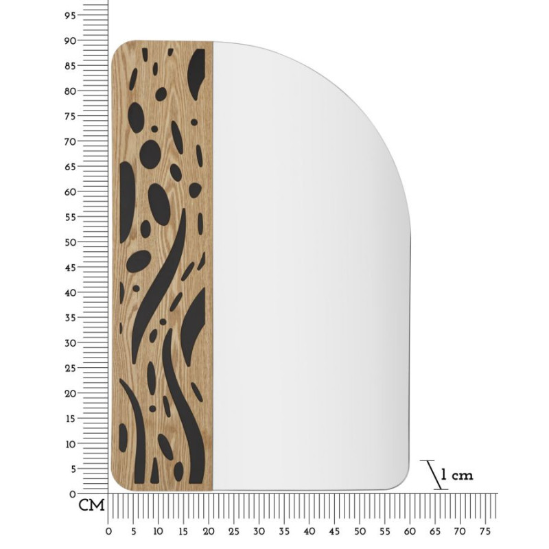 Miroir mural moderne Arrondi 60x90 en Bois de frêne Naturel Noir Terry 