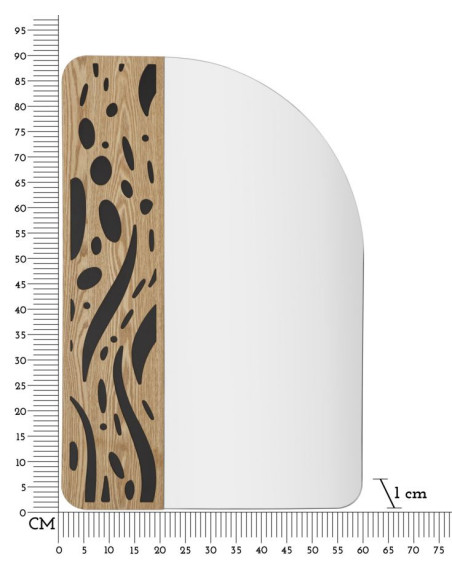 Miroir mural moderne Arrondi 60x90 en Bois de frêne Naturel Noir Terry 