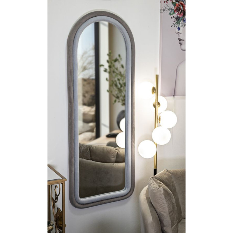 Miroir mural original Arrondi 60x140 en Velours Gris Bois Cloe 