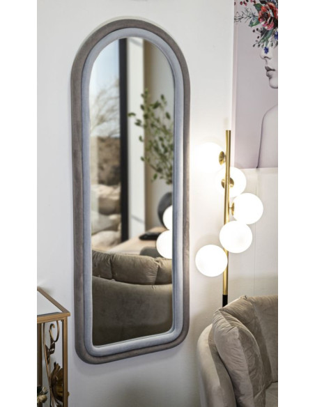 Miroir mural original Arrondi 60x140 en Velours Gris Bois Cloe 