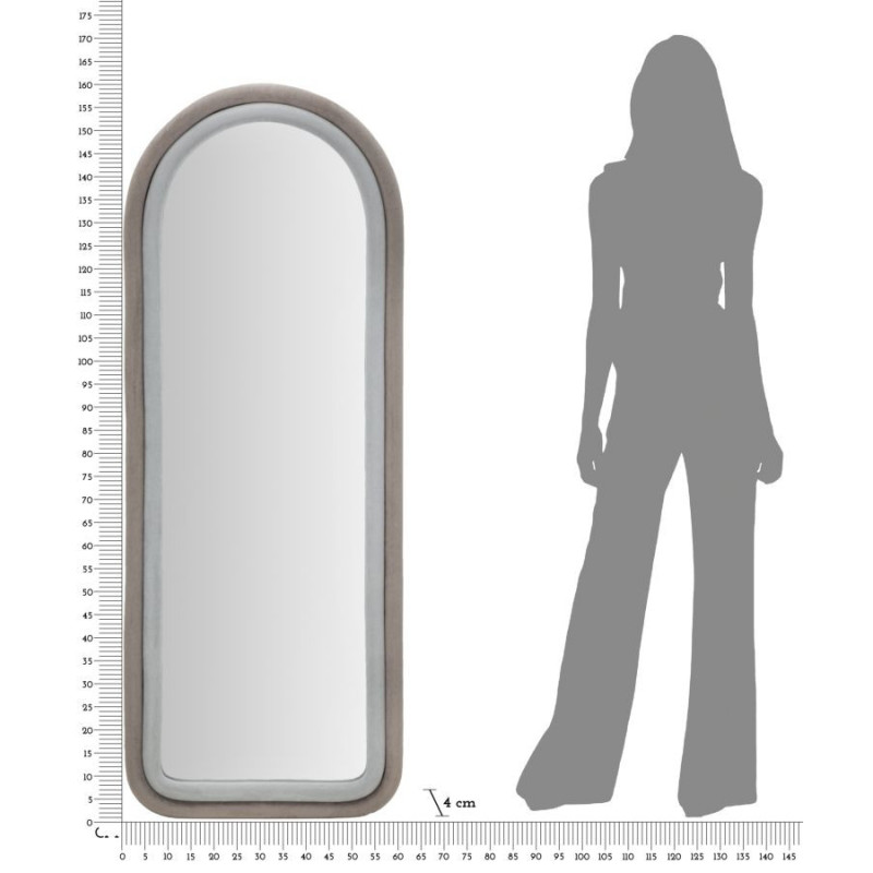 Miroir mural original Arrondi 60x140 en Velours Gris Bois Cloe 