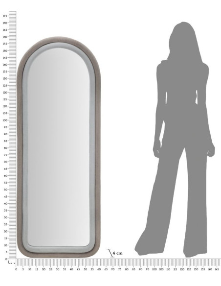 Miroir mural original Arrondi 60x140 en Velours Gris Bois Cloe 