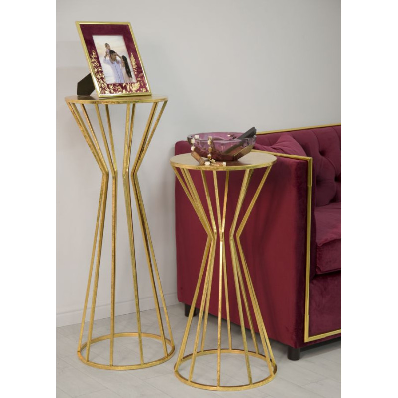 Sellette haute moderne Ronde en Métal Doré Stick 