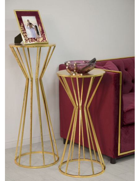 Sellette haute moderne Ronde en Métal Doré Stick 