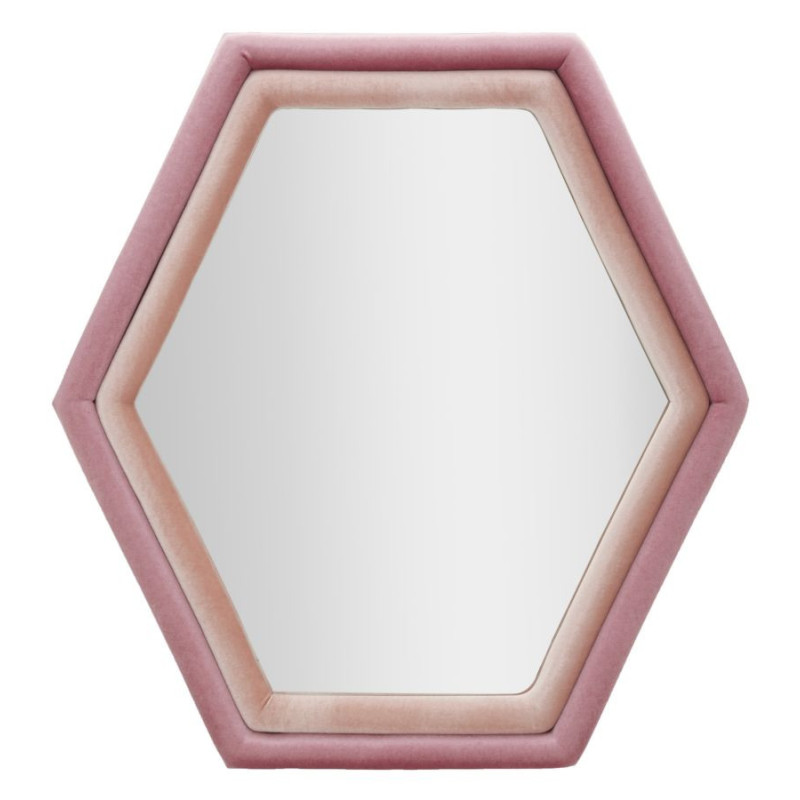 Miroir mural original Hexagonal 75x80 en Velours Rose Bois Tony 