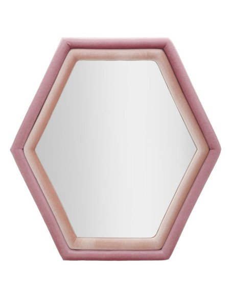 Miroir mural original Hexagonal 75x80 en Velours Rose Bois Tony 