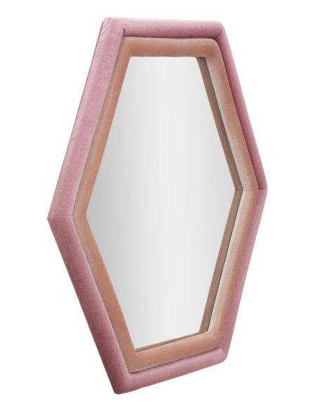 Miroir mural original Hexagonal 75x80 en Velours Rose Bois Tony 