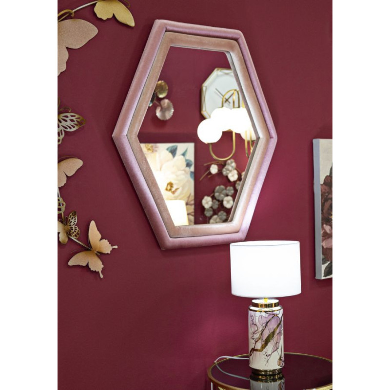 Miroir mural original Hexagonal 75x80 en Velours Rose Bois Tony 